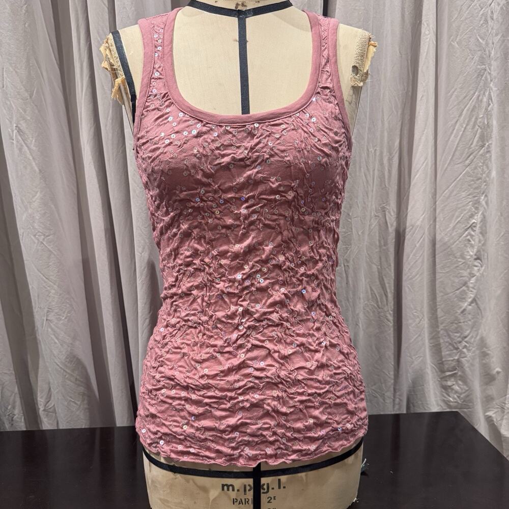 Ann Ferriday VTG. Embroidered Pucker 100% Cotton Sequin Tank S